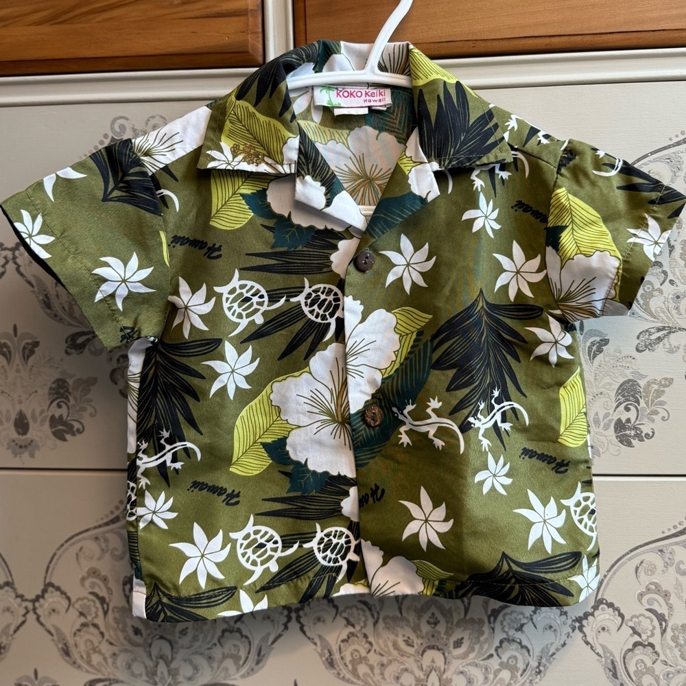 💥4/$20💥 Koko Kekei Tropical Green Baby Hawaiian Shirt Size 12M